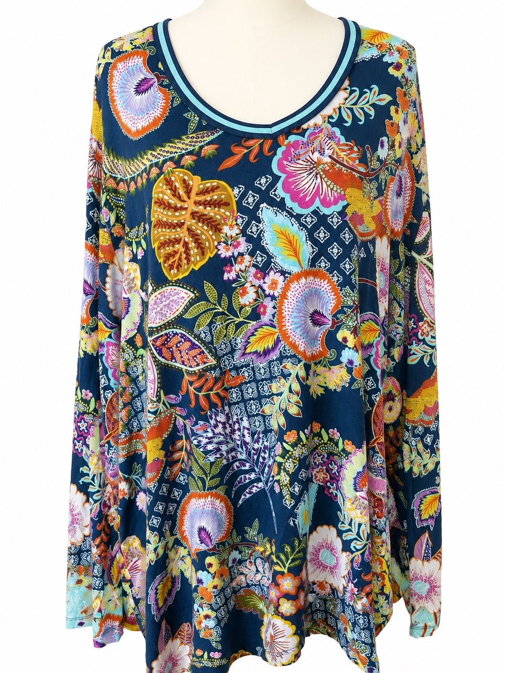 Johnny Was 3X Navy Floral Paisley Swing Tunic Top